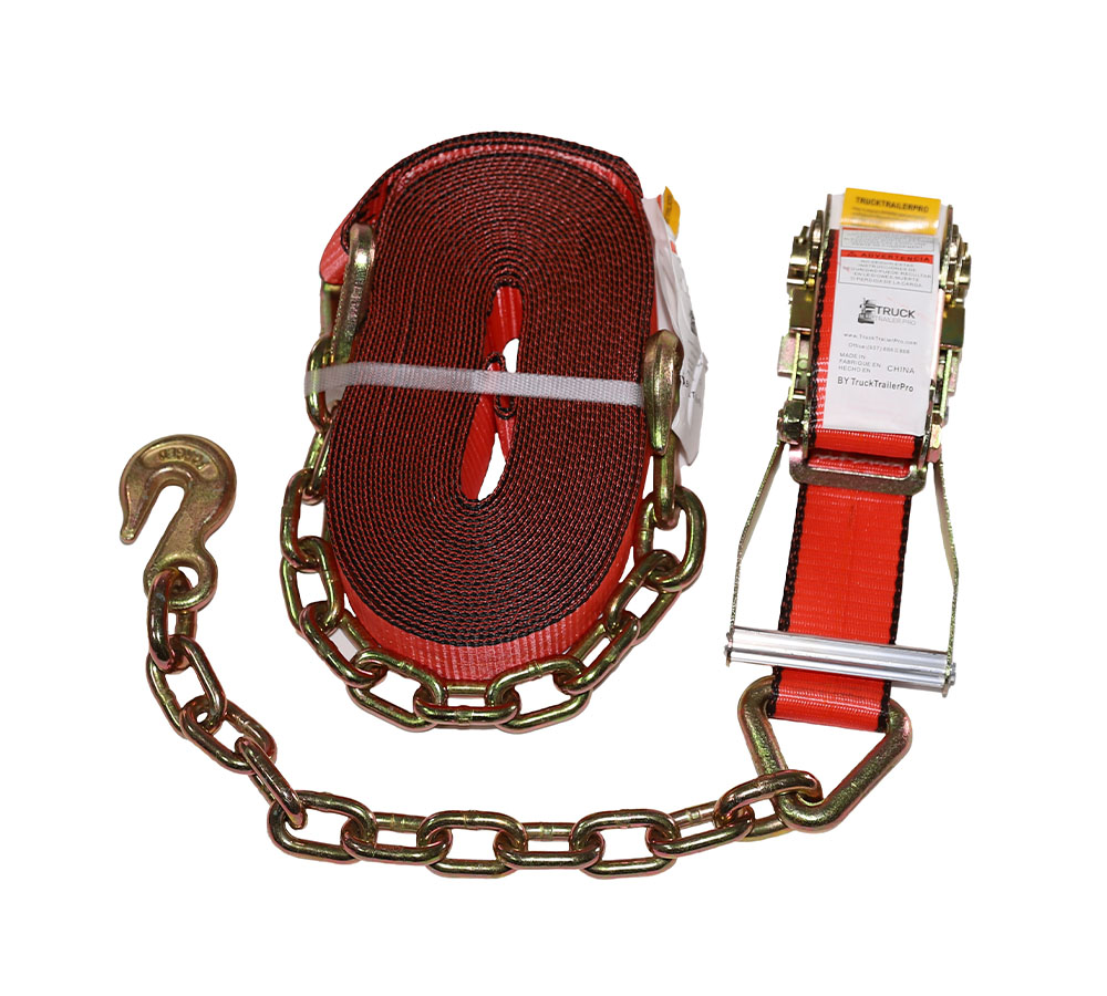 2″x40′ Ratchet Strap With Chain and Clevis Hook