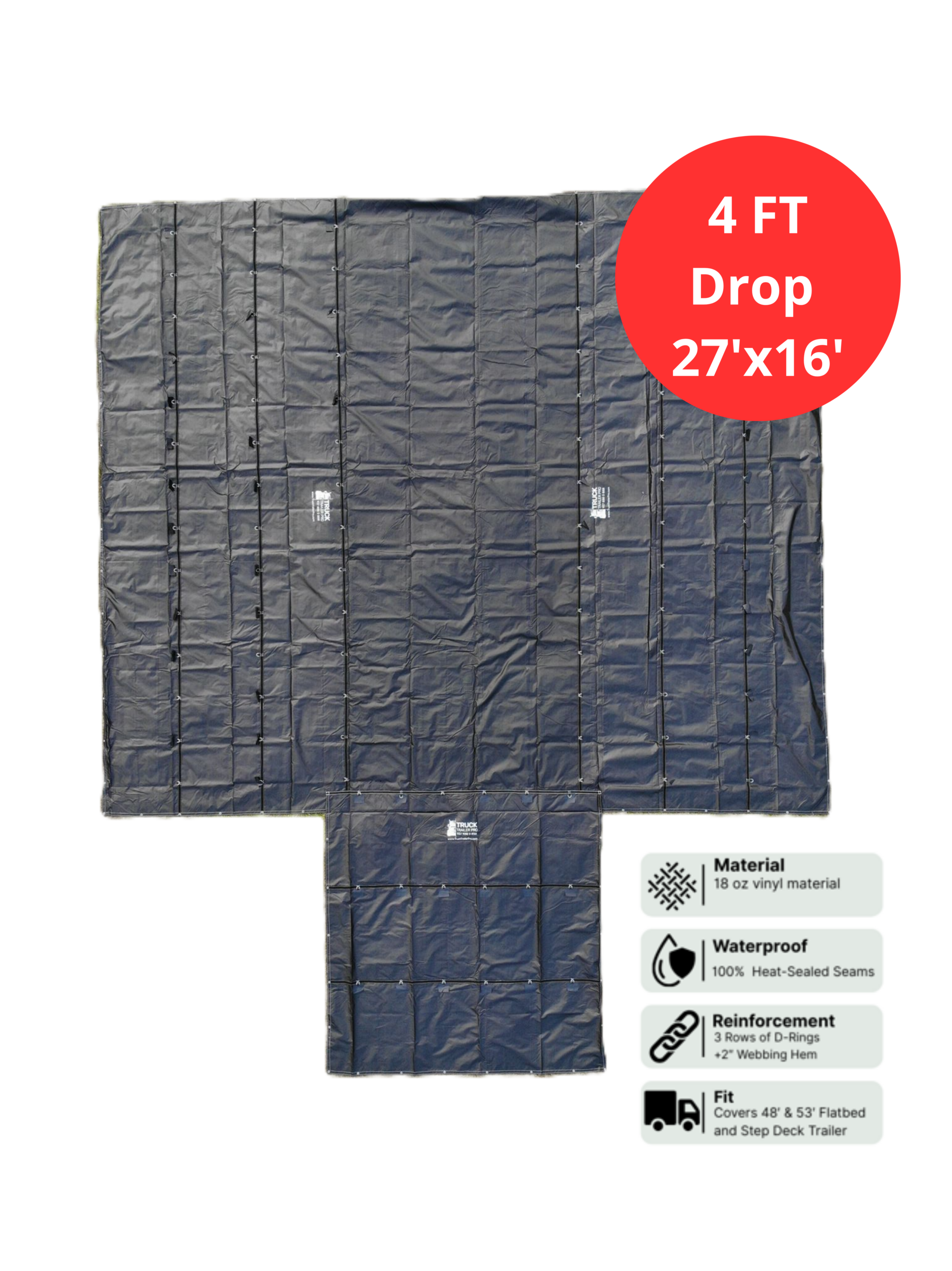 Ripstop Steel Tarp 27' x 16' (4 ft Drop, Flap)