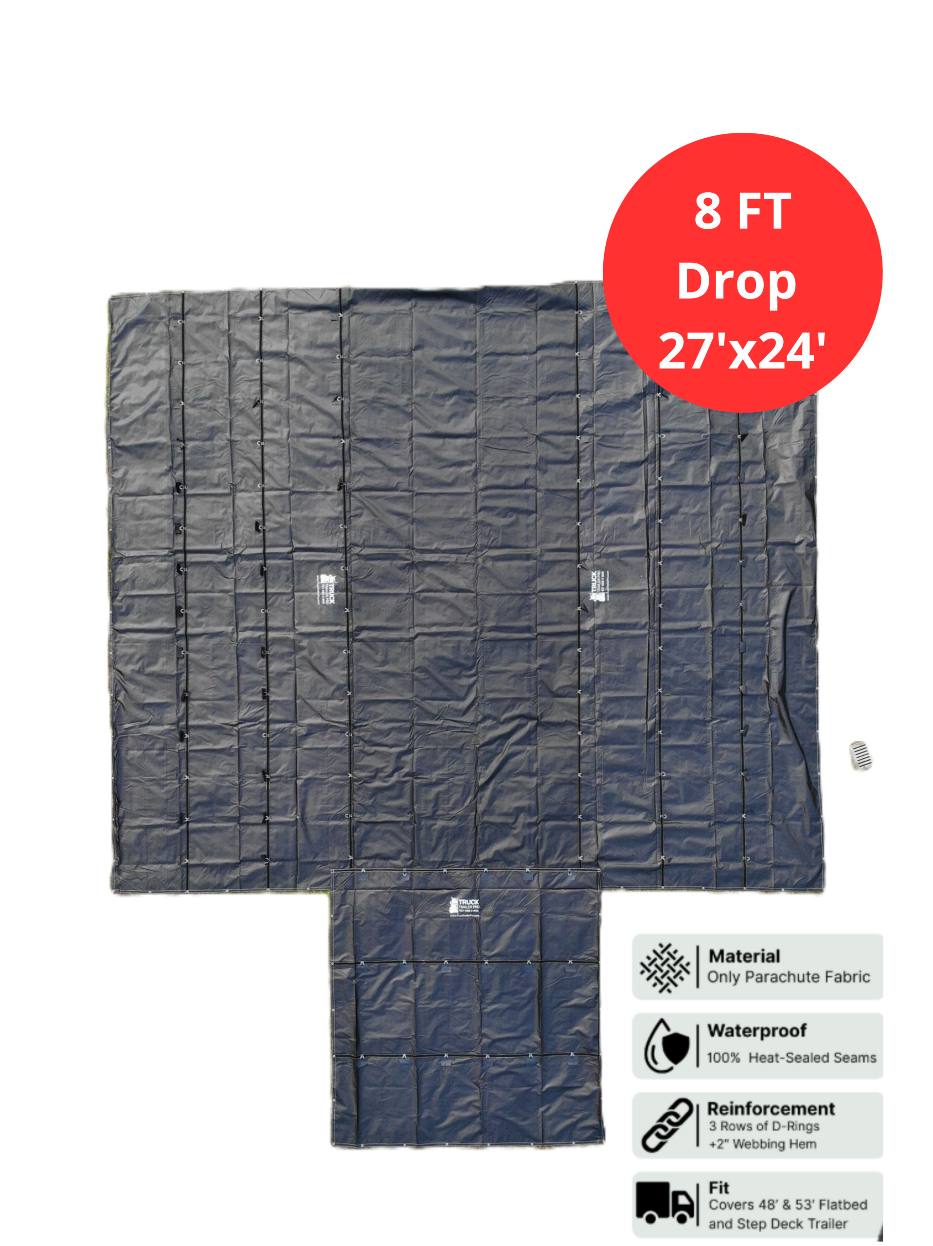 Ultra Light Ripstop Tarp 27' x 24' (8 ft Drop, Flap)