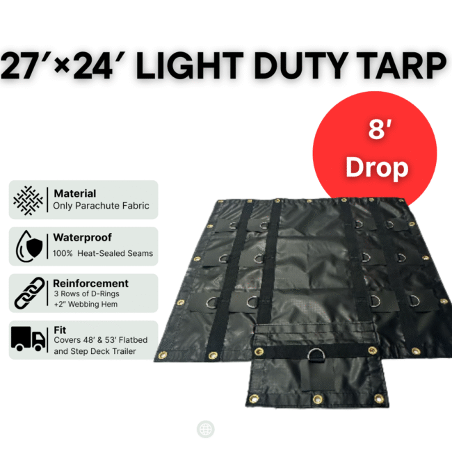 Ultra Light Ripstop Tarp 27' X 24' (8 Ft Drop, Flap, Black)